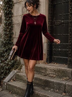 Vintage Ronni Nicole Velvet Dress Burgundy Size 10 Holiday Dress Whimsigoth Chic